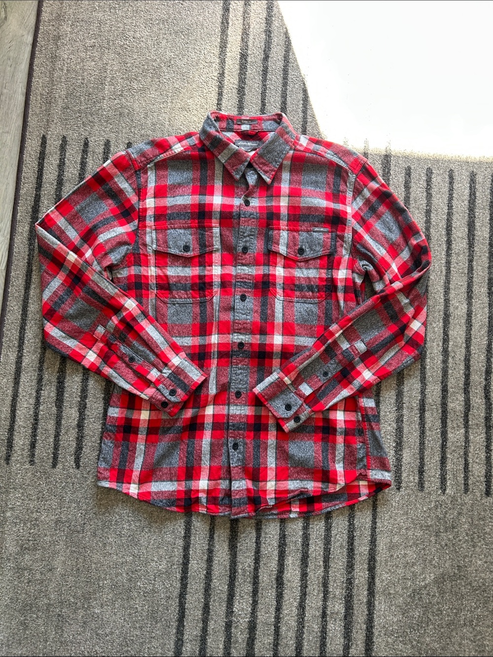 Eddie Bauer Red & Gray Plaid Flannel Shirt -